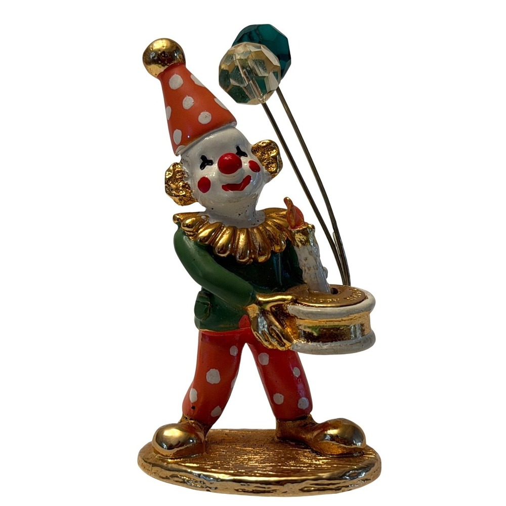 Vintage Spoontiques Pewter Clown Figurine Birthday Cake Crystal Balloons Gold
